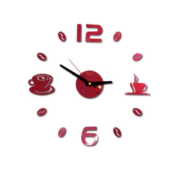 Silver Giant Frameless Wall Clock for Cafe, Large Size, Modern Design, Coffee Bean Cup, De[DB]