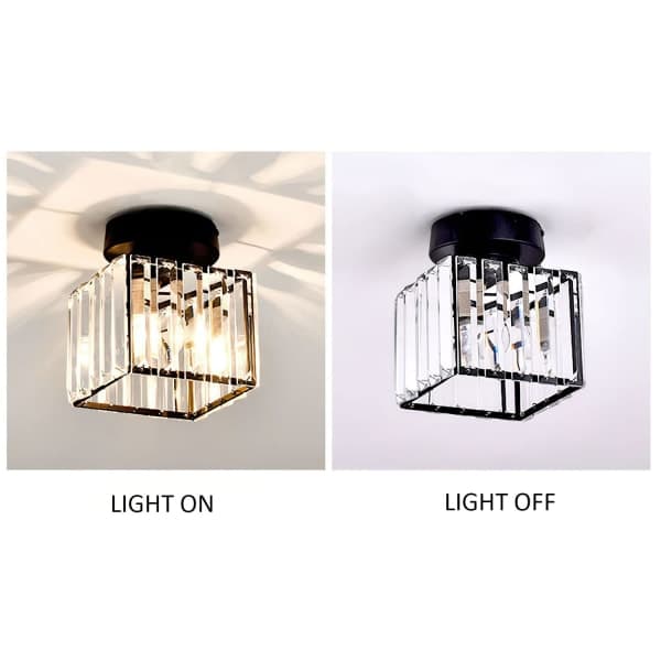 Modern Crystal Ceiling Lamp Entrance E27 Mini Chandelier LED Ceiling Light Square Lampshade (Black)