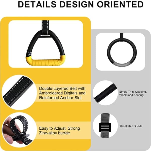 Adjustable Gymnastic Rings for Adults - Home Training, Pull-up & Fitness, Robust Nylon Strap