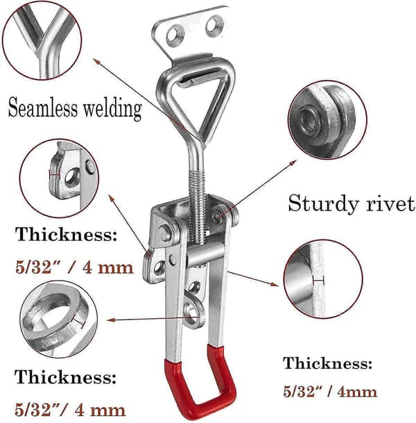 Heavy Duty Adjustable Toggle Clamp with Lock Hole, 300kg Holding Capacity, Large Pull Force 4-pack 4pack