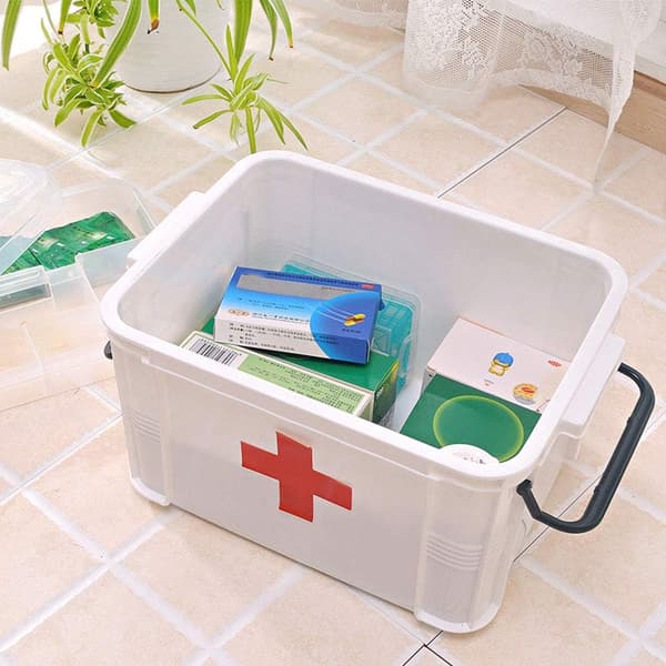 Medicine Storage Box, Portable Lockable Plastic Medicine Box, Medicine Container, Multi-layer First Aid Box, White