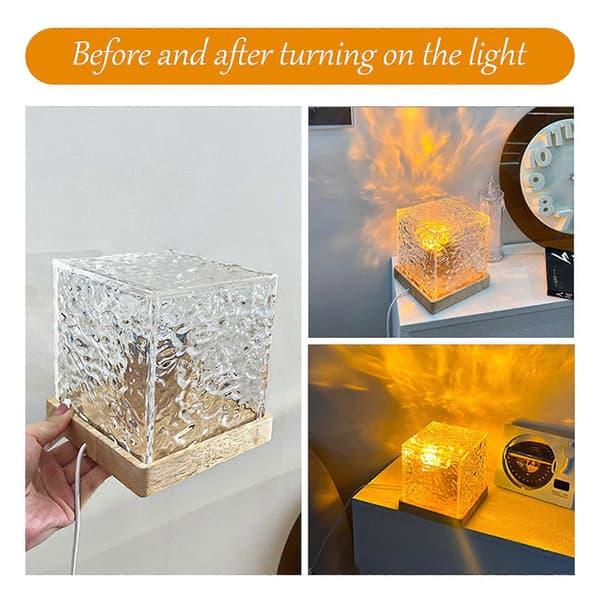 Square Rotating Water Ripple Night Light Bedside Lamp Flame Atmosphere Lamp Romantic Water Ripple Night Lights