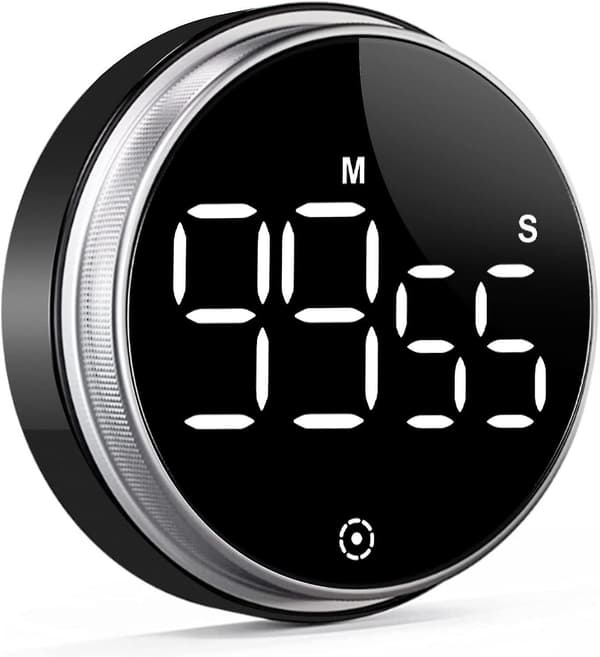 Digital Kitchen Timer - Black, Magnetic Countdown Timer with LCD Screen, 3 Adjustable Volumes and 2 Brightness Levels