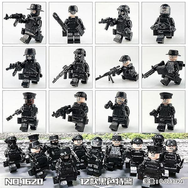 8 stk Sorte Swat Minifigur Byggeklodser Tilbehør Militærlegetøj