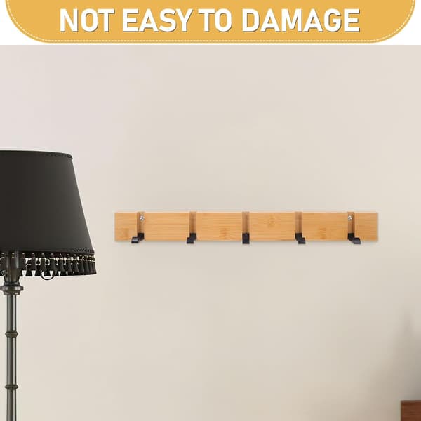 Wall-mounted Wooden Coat Rack with 5 Khaki Hooks, Space-saving Design, Versatile Use