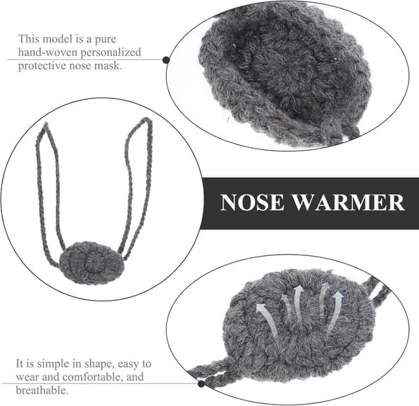 Grey Wool Knitted Nose Warmer, Breathable Nose Protector Against Frost for Unisex