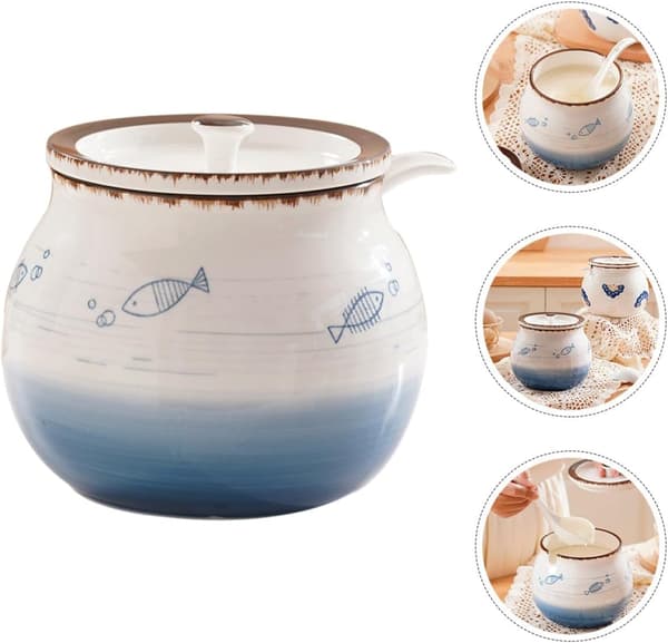 Oil Jar Storage Jar 1200 ml Ceramic Multifunctional Easy to Clean Lid Unique Design for Buffets and Parties