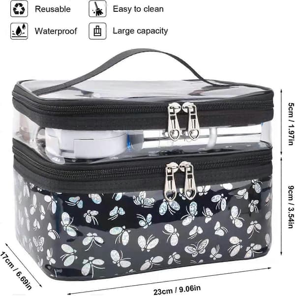 Makeup Bag Double Layer, Portable Travel Cosmetic Bag Makeup Organizer Clear Toiletry Bag