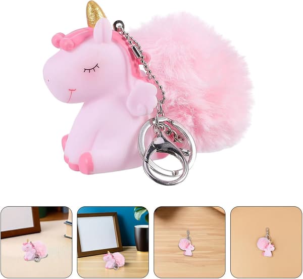2 stk. fluffy Pom Pom Enhjørning Nøglering Faux Pels Nøglering Sødt Tilbehør til Damehåndtasker