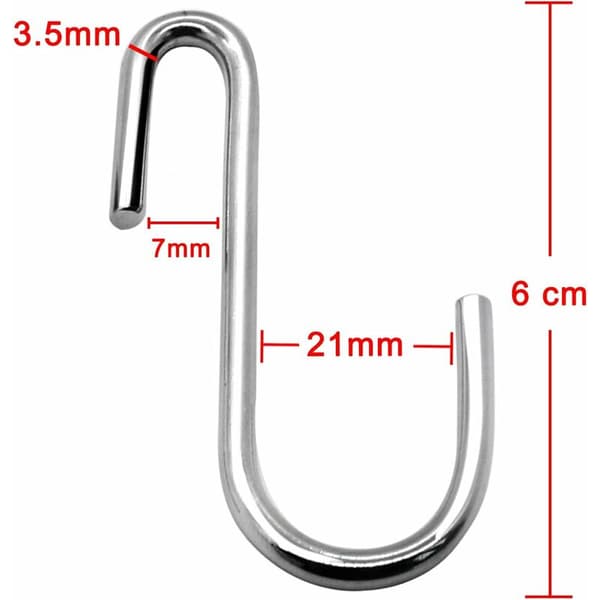 20 st Robusta 6 cm S-formade Hängkrokar för Kök, Badrum, Sovrum och Kontor - Små, Silver