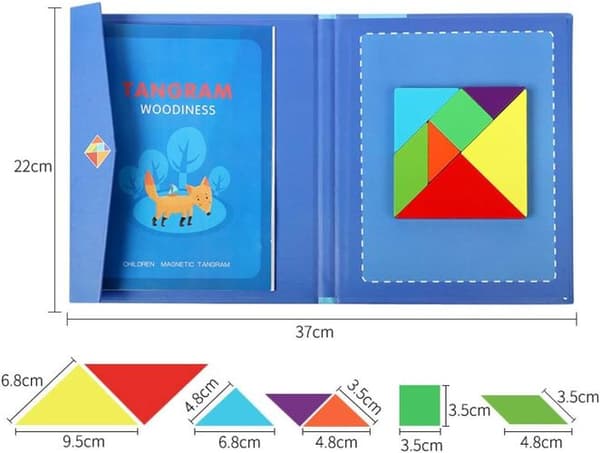 Tangram Magnetic Puzzle Book, Kids Geometric Block Solid Wood Puzzle
