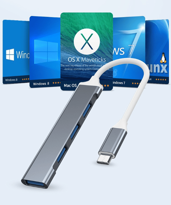 Grå 4-portars USB 3.0-hubb Hög hastighet Typ C USB-hubb 5 Gbps Splitter