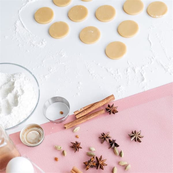 Perforated Baking Mats, 2 Pink Silicone Half-Sheet Mats, Reusable Non-Stick Oven Liners for Bread/Pastry Making