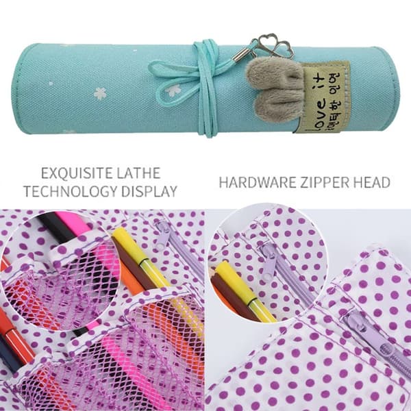 Simple Rabbit Ear Pencil Case for Students in Medium Blue KLB