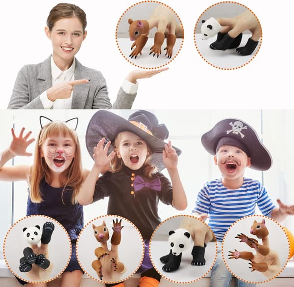 Söta djur fingerdockor leksaker 5 set, Panda, Ekorre, katt, Shiba Inu, Mops, Rollspelande djurdockor