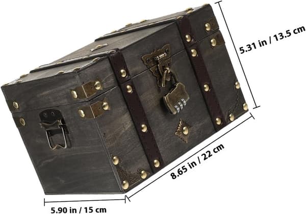 Wooden Treasure Chest with Combination Lock Large Retro Pirate Storage Box