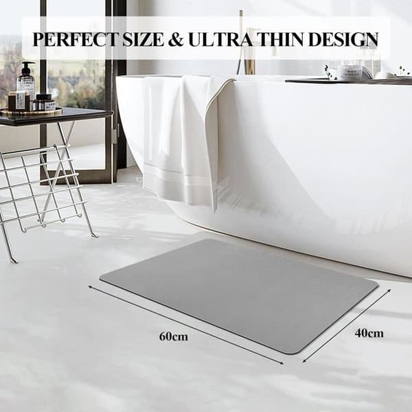 Non-slip and Super Absorbent Diatomaceous Earth Bathroom Mat, 40*60cm, Soft and Quick-Drying, Grey.