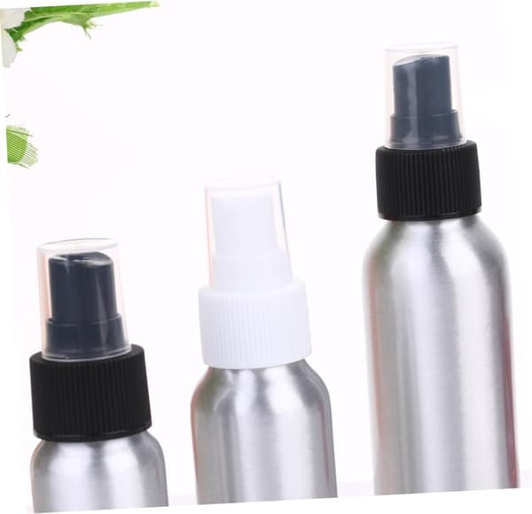 3 stk påfyllbare sprayflasker i aluminium sett 30ml 50ml 100ml med svarte og hvite dyser