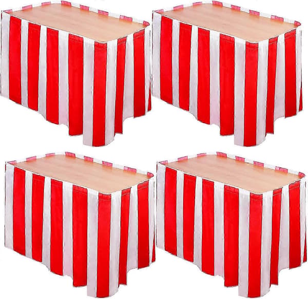 4-pack Röd- och Vitrandiga Bordsdukar Karneval Cirkus Bordskjol (FMY)