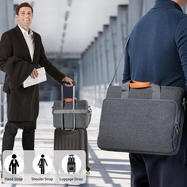 18-inch Laptop Briefcase Shoulder Bag, Shockproof Polyester with Multiple Compartments, Top-Loaded for Business Travel, Work or School, Grey 45x31x3.5cm