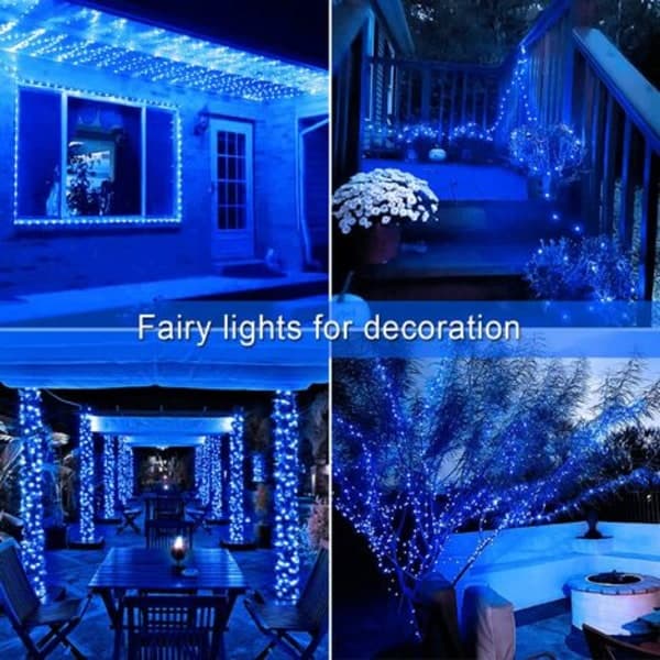 Solar String Lights 2-pack 200 Blue LED Solar Lights Outdoor Waterproof, 20m Blue Solar String Lights 8 Modes, Copper Wire Solar String Lights for