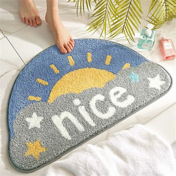 Happy Rainbow Bath Mat Semicircular Shower Room Doormat Flocking Microfiber Bath Mat Non-Slip Absorbent Foot Mat C