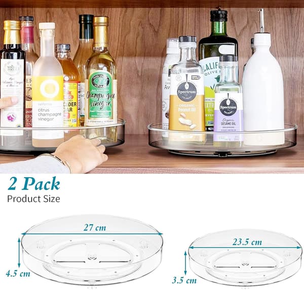 Refrigerator Turntable Tray, 27 cm + 23.5 cm, Refrigerator Turntable, Spice Rack, Spice, Yogurt Storage Box, 2 Pieces
