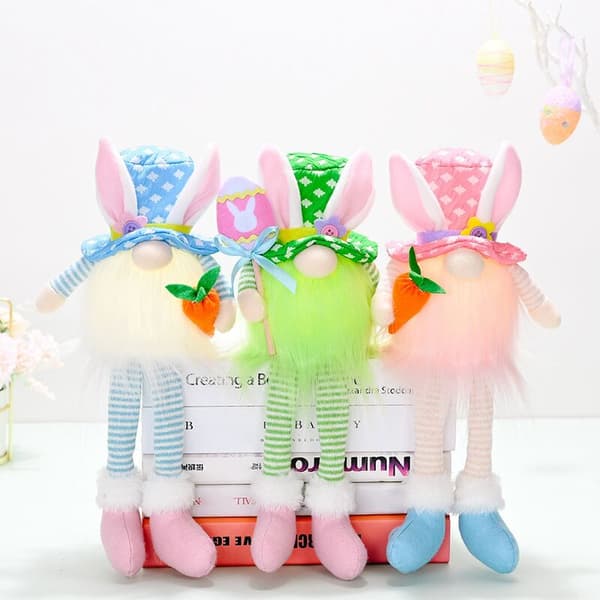 Long-legged Easter Rudolf Gnome Elf Rabbit LED Light Rabbit Dolls Kids DIY Happy Easter Party Decor,B