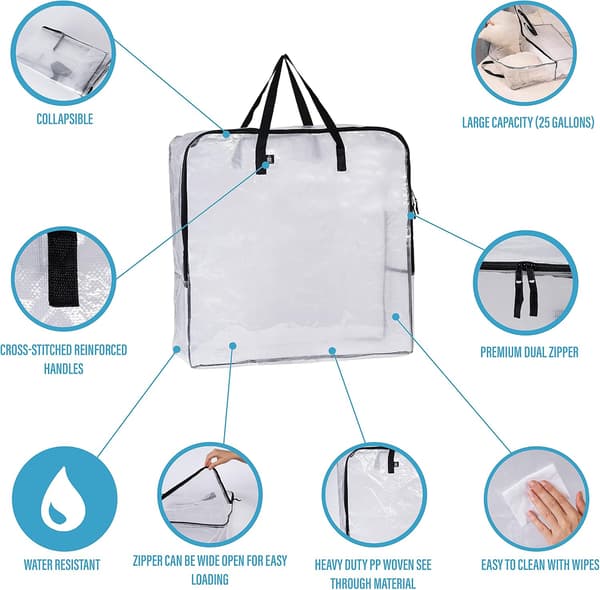 4-pack överdimensionerade genomskinliga förvaringsväskor för college, flyttmaterial, underbäddsförvaring, garageförvaring (4-pack)
