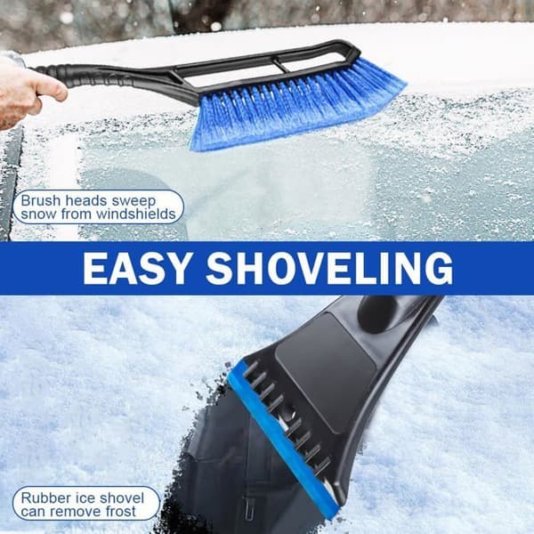 2-in-1 Car Ice Scraper - Scraper + Telescopic Non-Slip Brush - For SUV/Trucks - Detachable and Blue
