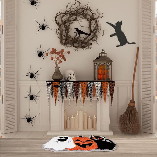 Halloween Græskar Spøgelse Sort Kat Mønster Badeværelsesmåtte (50*80cm), Skridsikker Brusemåtte Dørmåtte Entrémåtte Gulvmåtte