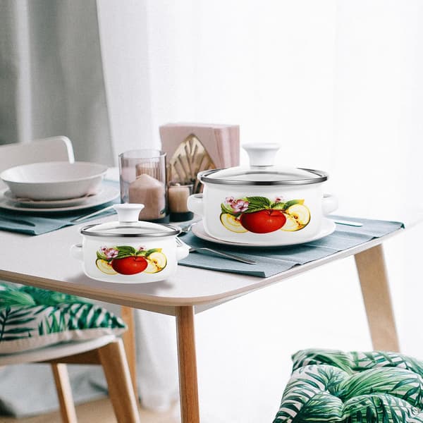 3 Pcs Small Enamel Pots, Flat Bottom Cookware, Enamel, Lightweight, One-Handed