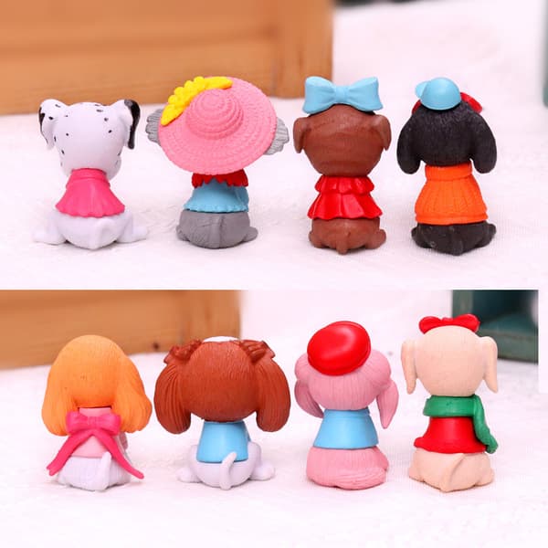 8 stk. hundekagepynt, hvalpekagepynt, cupcake-pynt, mini hundehvalpefigurer, legetøj, hundekagepynt til børnefødselsdag