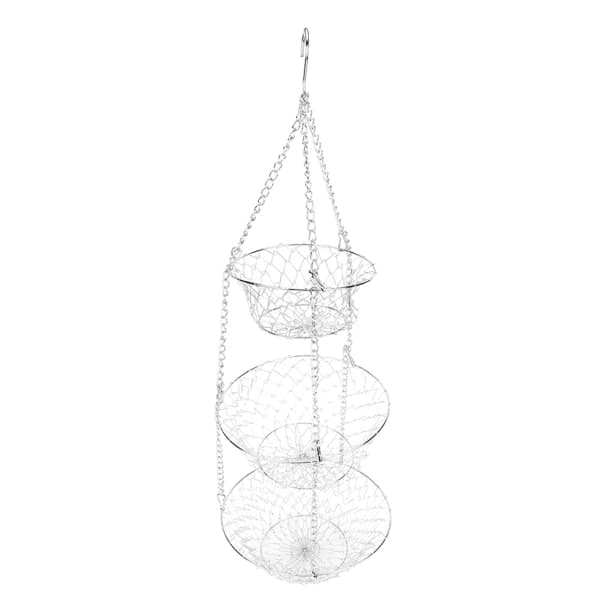 3-Tier Iron Wire Flower Basket, Hanging Vegetable Storage Organizer, Kitchen Accessory