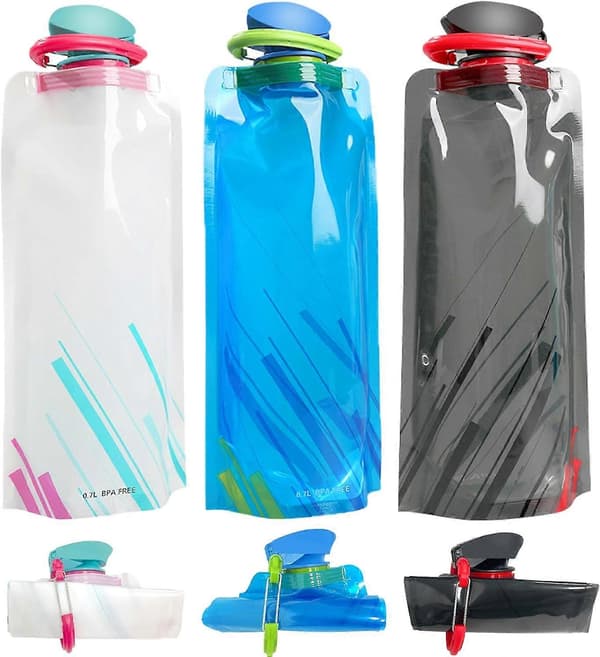 700 ml Large Foldable Water Bottle Fully Collapsible Storage Bottle, Portable Water Bottle for Running Cycling Outdoors, 3-pack