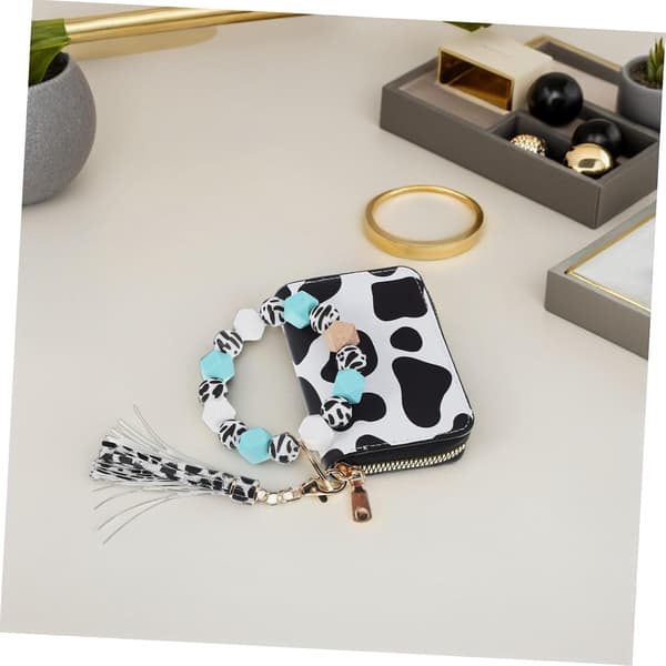 Cow Pattern Card Holder Wallet with Zipper and Keychain Pouch