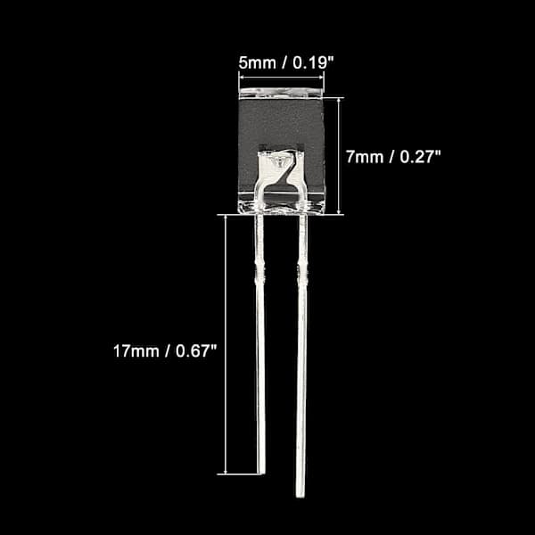 2x5x7mm x LED-lampe, 150 stk. Rektangulær klar LED til elektronisk komponentindikator, hvid