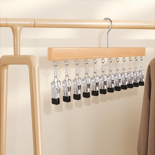 Wardrobe Organizer with 10 Clips Space-Saving Hanging Closet Organizer Space-Saving Hat Scarf Clothes Pegs for Jeans Skirts Socks (We
