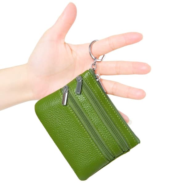 Dam lädermyntväska Mini Pouch Växelplånbok med nyckelring, Grön