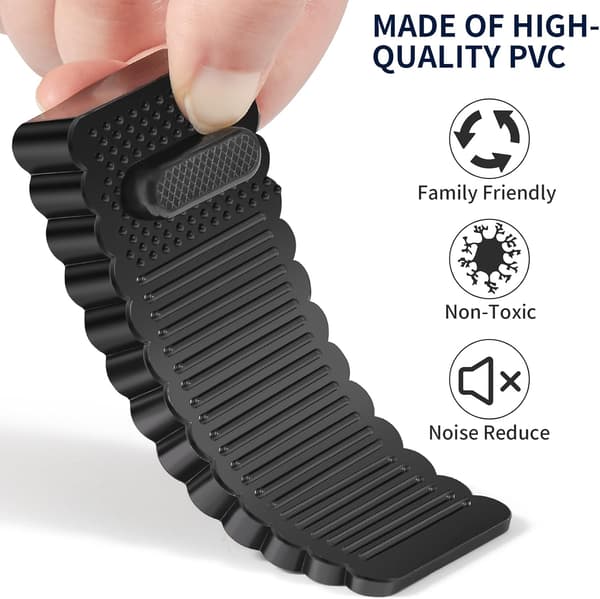 Black PVC 6 Pieces, Height Adjustable and Stackable Floor Door Stops, Door Stops for Doors and Floors of Various Materials -