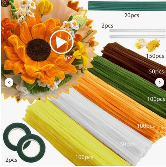 Auringonkukkasetti: Ultrahienot värilliset Twist Sticks, tee-se-itse askartelusetti