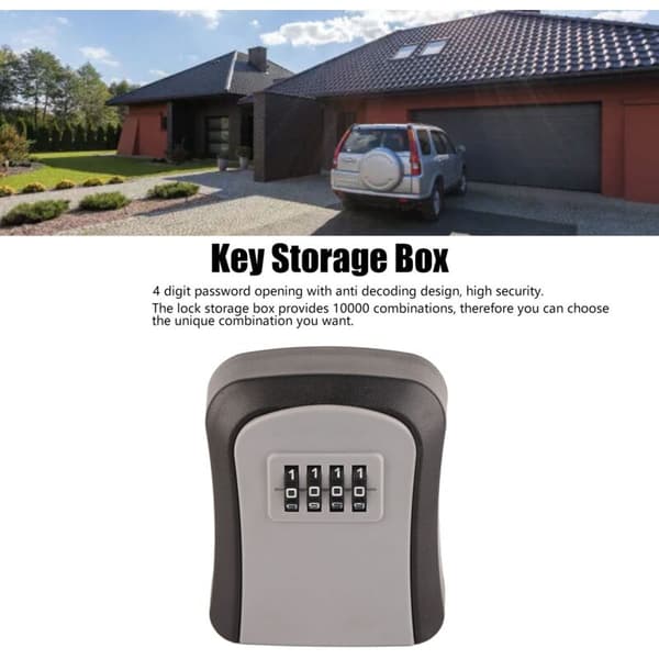 ABS Wall Mounted Combination Lock Box, 4-Digit Waterproof Key Storage Lock with 5 Key Capacity Grey