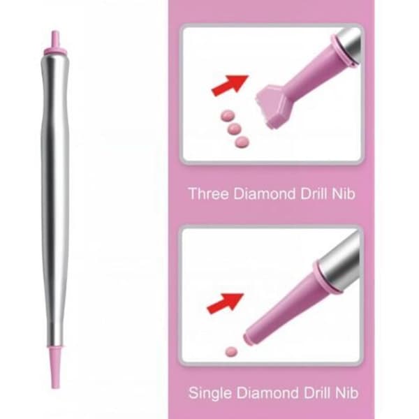 TechVizrs E-Painter Elektrisk Diamantmalingspenn med 3 Sugedyser og USB-C for Diamantkunsttilbehør (Rosa)