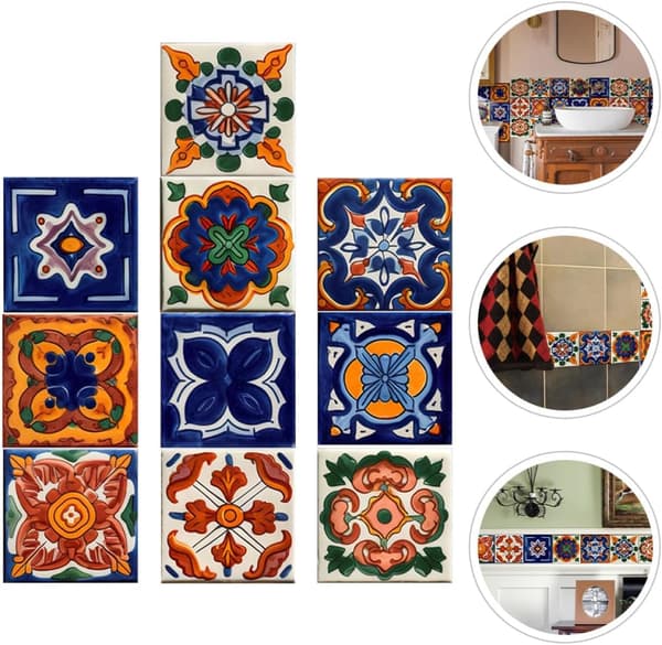 Tile Stickers Decorative Tile Decals 10 Pcs Morocco Style Self-Adhesive Easy to Use PVC Material