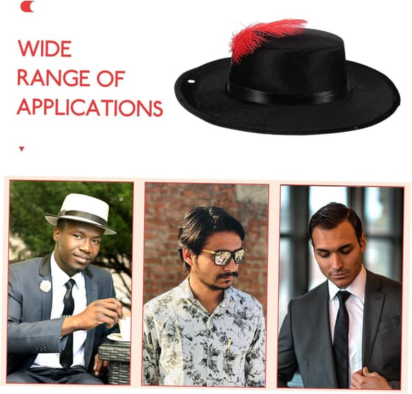 Wide Brim Jazz Hat for Performance Unisex Top Hat with Feathers Lightweight Fiber Material