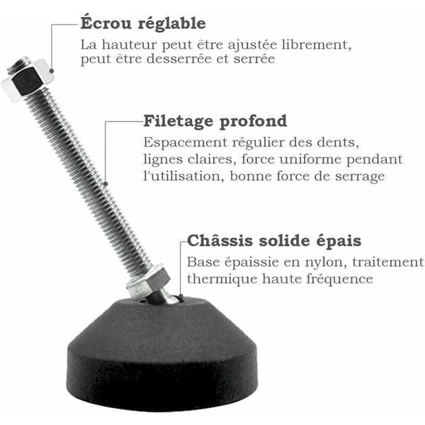 6-pack Universal Adjustable Silicone Feet D40 × M8 × 50 M8 Swivel Base Articulated Nylon Threaded Glide Pads Table Legs KLB