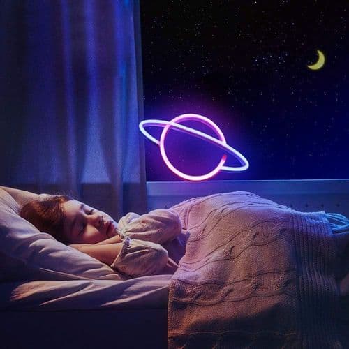 Planetljusskyltar - LED Planet Neonljus Rosa/Blå Planet Neonljus