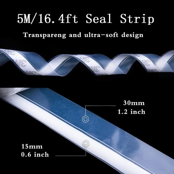 Silicone Sealing Strip Self-Adhesive Soundproof Draft Stopper for Doors and Windows Clear 35 mm High transparency 35 mm High transparency