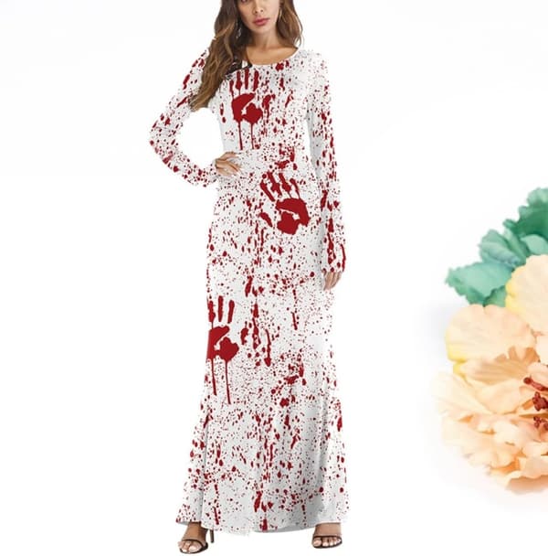 Kvinner Halloween Blodsøl O-hals Kjole Polyester Hvit L Xl
