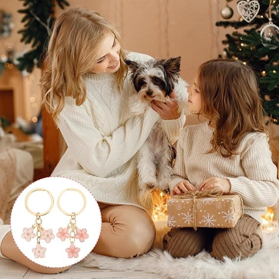 2 stk søde nøgleringe blomst guld nøglering taske charm søde biltilbehør nøgler taske tilbehør til kvinder gave Pink Hvid Pink White